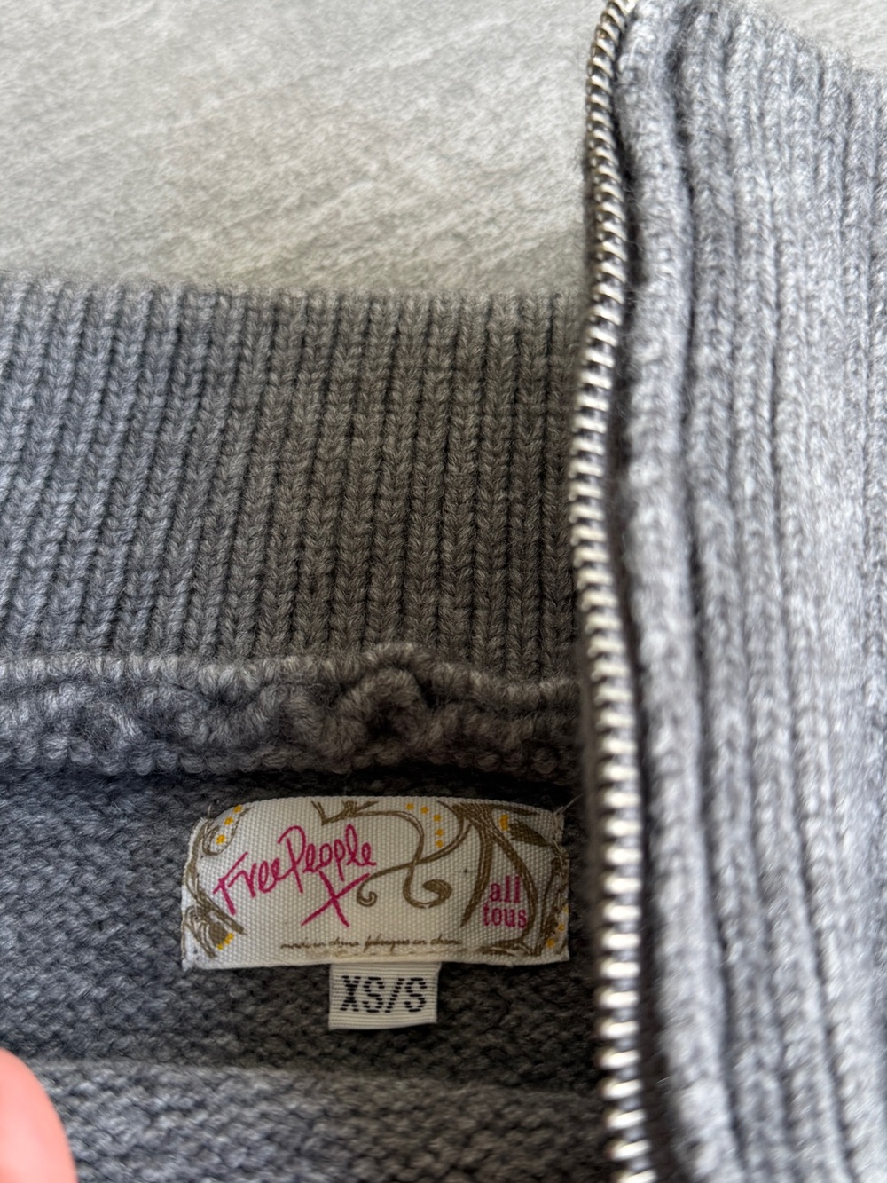 Free People Quarter Zip Cable Bolero gray cable knit cropped sweater S - Picture 4 of 4